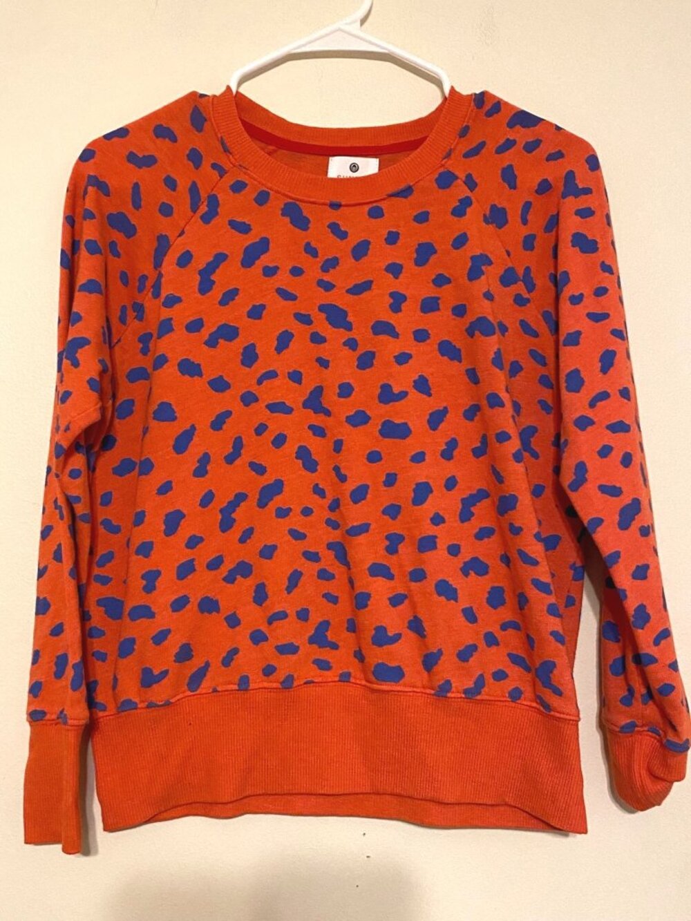 Anthropologie Sundry Orange Blue Polka Dot Lightweight Crewneck Sweatshirt Sz 0